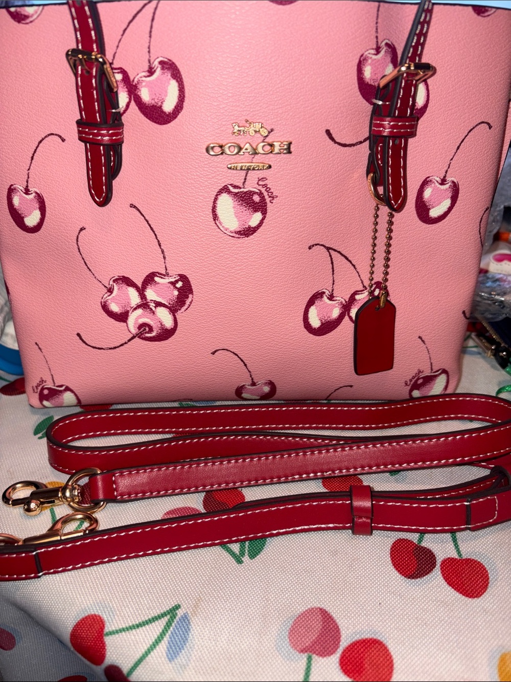 Coach Mollie Tote 25 Pink Cherry Print with Card/ID Case NWOT - Picture 10 of 16